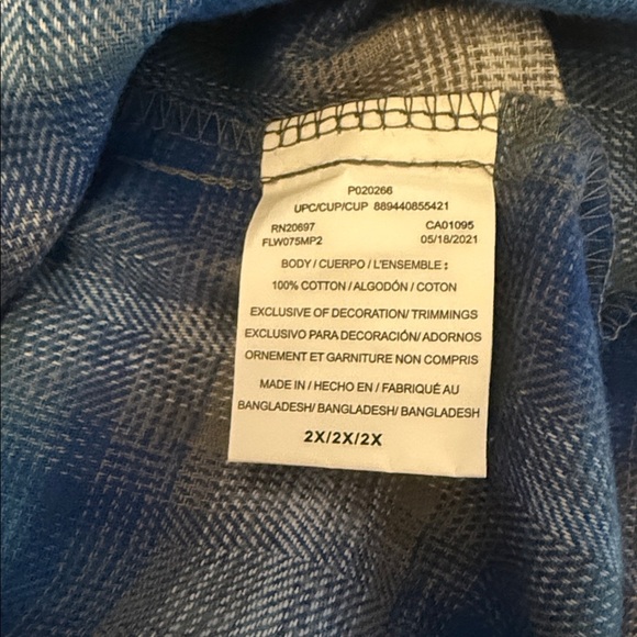 Dickies Womens 2X 100% cotton Blue Gray White Plaid brushed flannel Shirt New - Picture 8 of 9